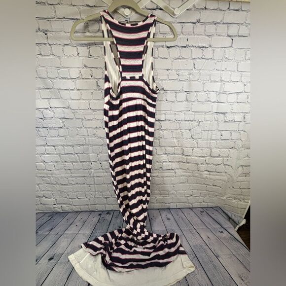 Splendid Navy White Pink Long Maxi Stripes Festival Preppy Sleeveless Dress S - Picture 2 of 13